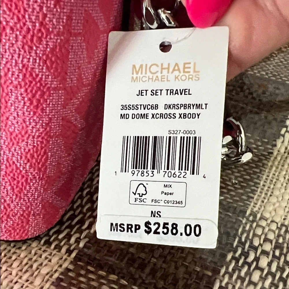 Michael Kors Pink and White Jet Set Crossbody Bag